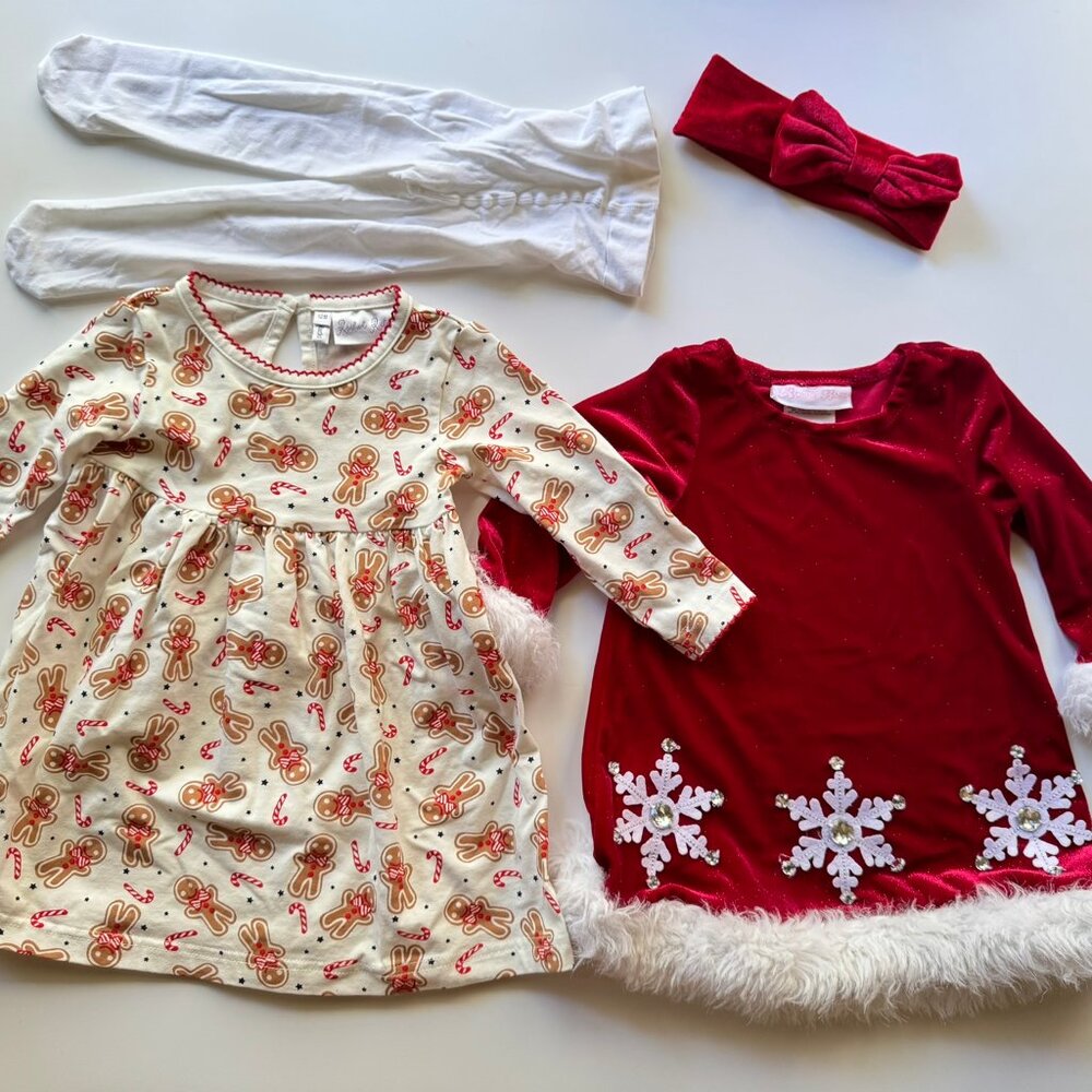 Baby Winter Holiday Gingerbread Dress & Red Velvet Dress Outfits sz 12M